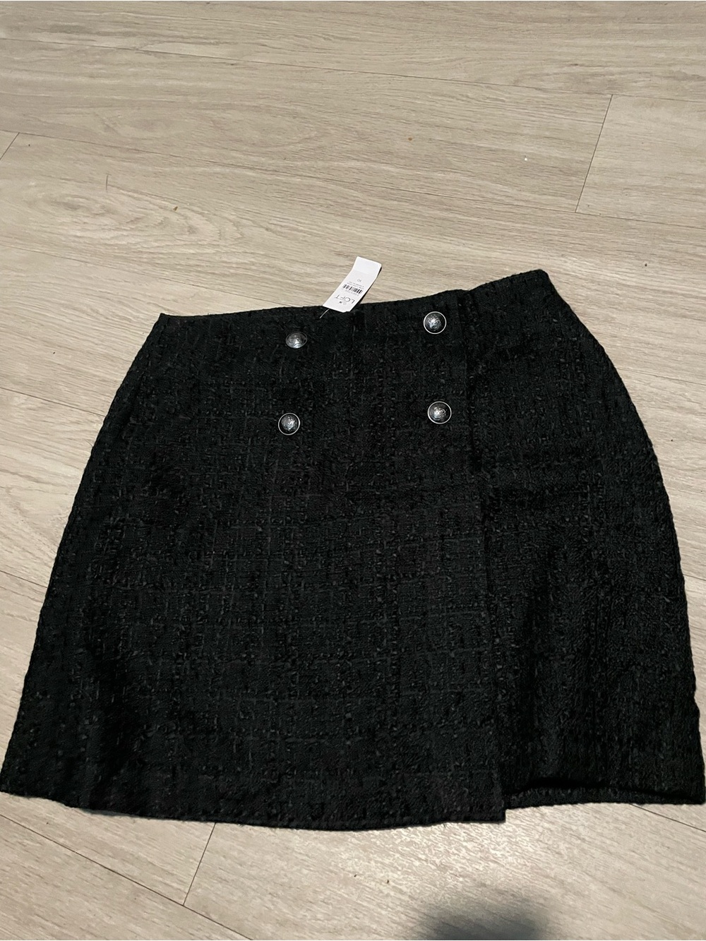 LOFT Black Tweed Double-Button Mini Skirt
